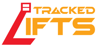 Tracked Lift Logo - yellow text with red abstract lift graphic